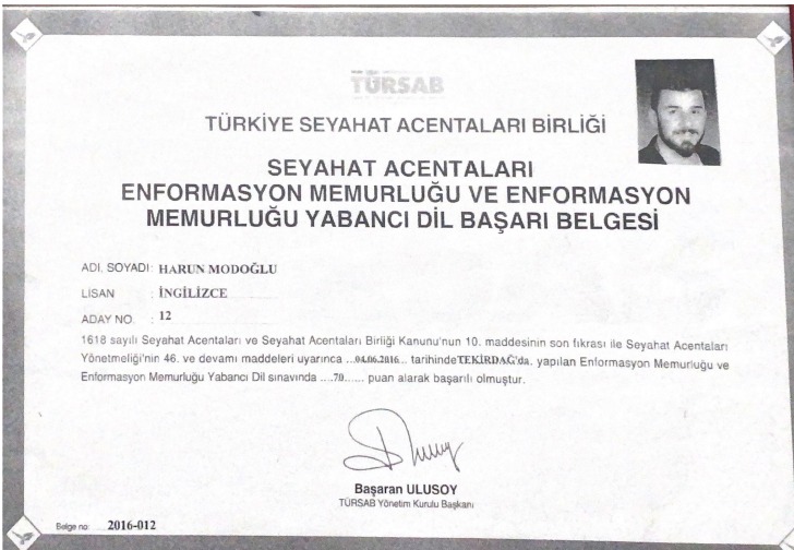 TÜRSAB YABANCI DİL BAŞARI BELGESİ